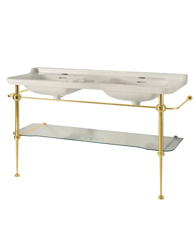 Art Deco - Kaksiosainen pesuallas 150 cm kultatelineellä ja lasihyllyllä Tarjous