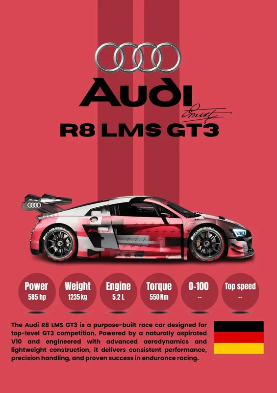 Juliste - Audi R8 LMS GT3 Suoraan Valmistajalta