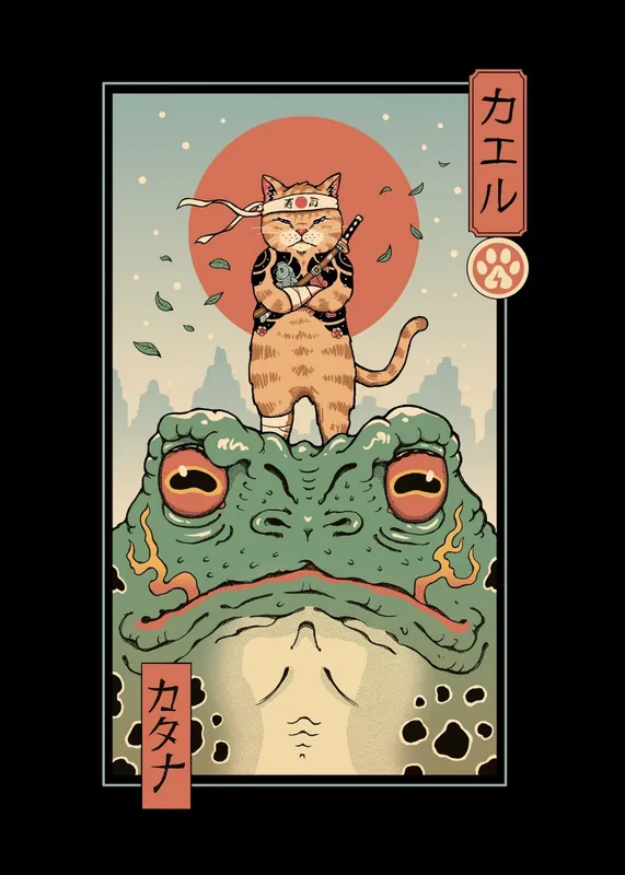 Alkuperäinen Juliste - Samuraikissa Sammakonpäällä