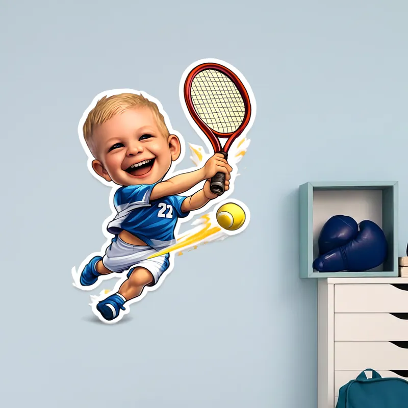 Löytö Henkilökohtainen seinätarra - Hauska urheilu - Tennis - AI-seinätarra - Valkoinen vinyyli
