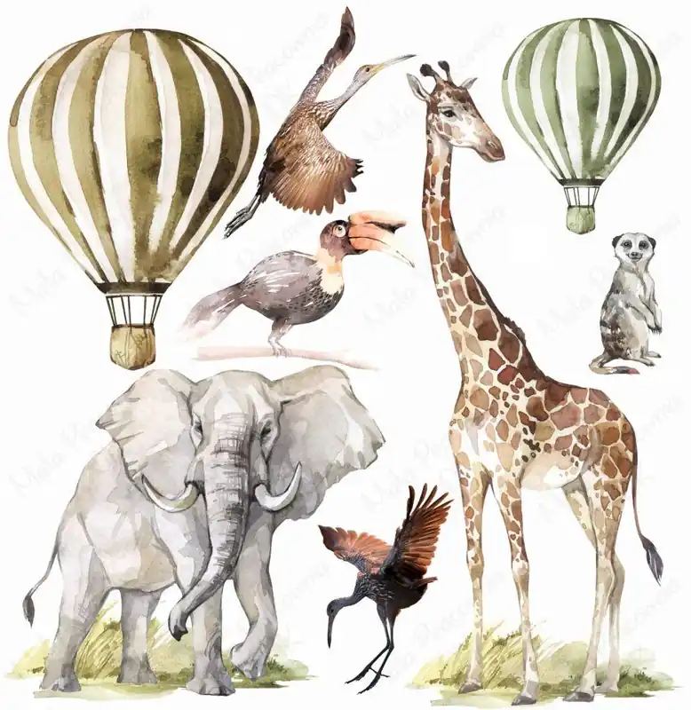 Alennettu Hinta Seinätarra - Savannah Africa Elefantti, Kirahvi, Ilmapallo