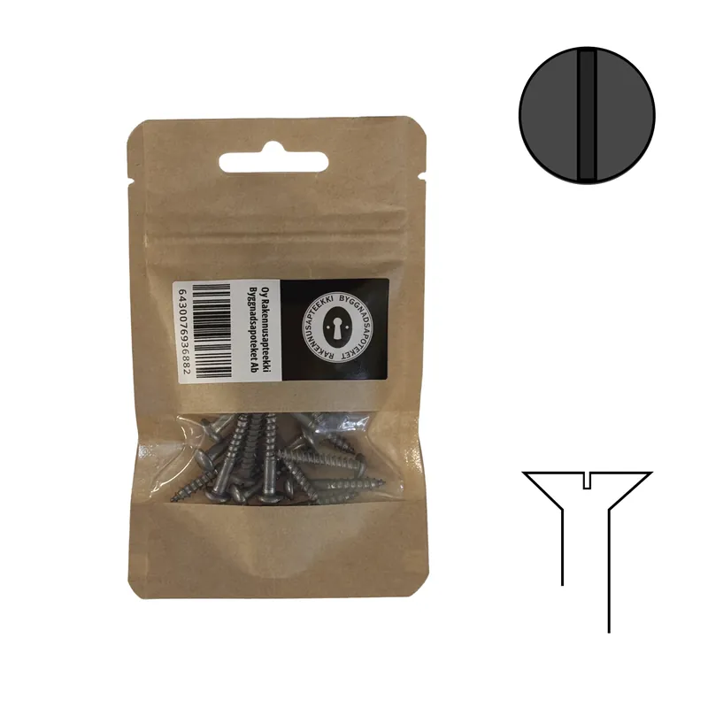 Heti Saatavilla Puuruuvi, TFS 8 × 1¼” (4 × 30 × 8 mm), teräs, uppokanta, 10 kpl