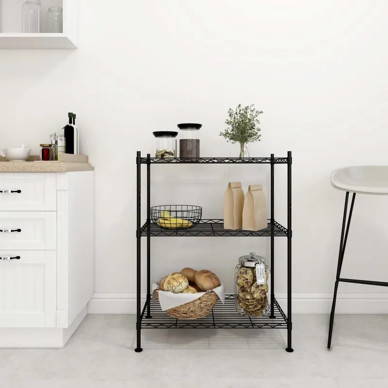 3-kerroksinen varastohylly 60x35x76 cm musta150 kg Bestseller