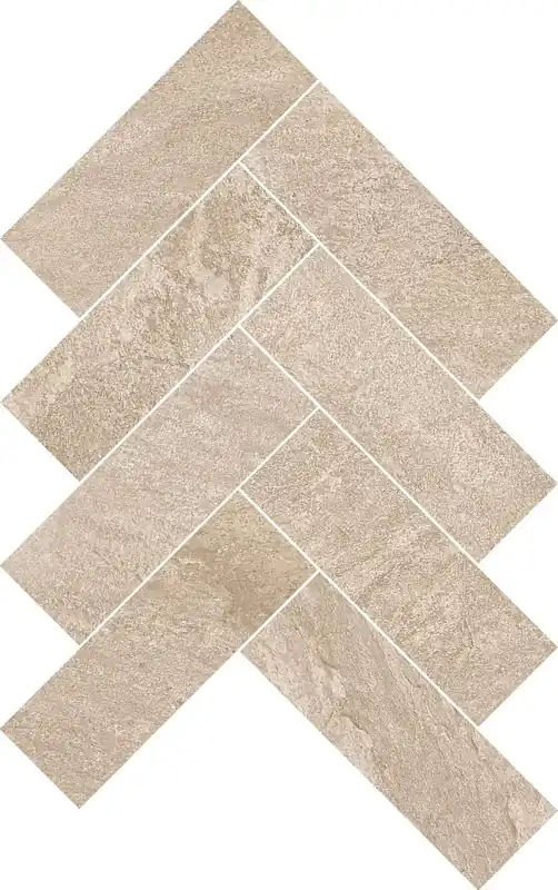 Turvallinen Maksu Mosaiikkilaatta Pukkila Quartziti Fishbone, 5x15cm, lasitettu porcelanato, tasapintainen, matta, leikattu, lasikuituverkolla
