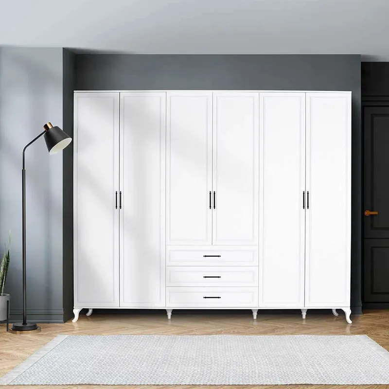 Vaatekaappi Linento Furniture GRD-1063-DD-5, 240x224cm, valkoinen Uusi Kokoelma
