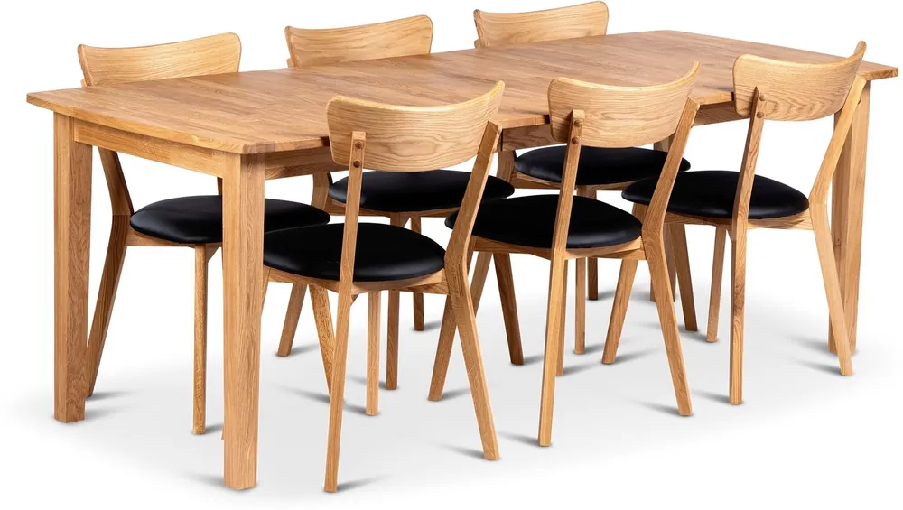 Bestseller Ruokailuryhmä Stenexpo 160/210x90cm Visby-jatkopöytä + 6 Växjö-tuolia tammi