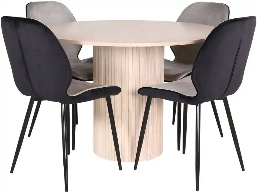 Ruokailuryhmä Venture Home, ⌀110cm beige Bianca-pöytä + 4 harmaata Emma-tuolia Vain Tänään