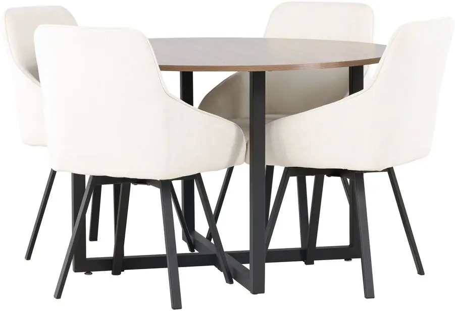 Ruokailuryhmä Venture Home, ⌀120cm Durango-pöytä + 4 beigeä Rosie-tuolia Osta Tänään