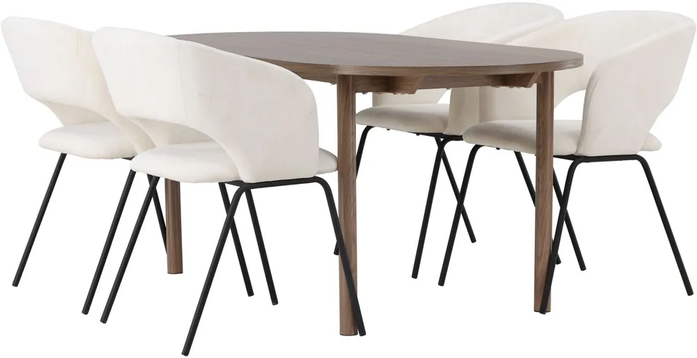 Flash-Tarjous Ruokailuryhmä Venture Home, 180x90cm ruskea Andy-pöytä + 4 valkoista Day-tuolia