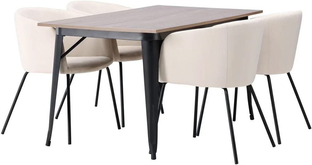 Ruokailuryhmä Venture Home, 140x80cm ruskea Tempe-pöytä + 4 beigeä Berit-tuolia, sametti Osta Tänään