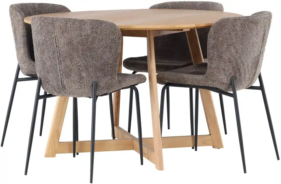 Ruokailuryhmä Venture Home, ⌀120cm Yakidon-pöytä + 4 harmaata Modesto-tuolia Viikonlopputarjous