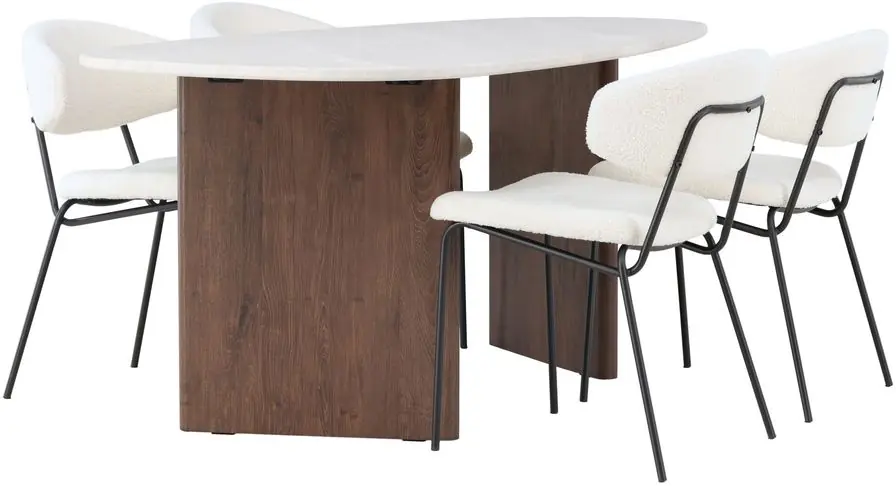 Ruokailuryhmä Venture Home, 180x90cm Grönvik-pöytä + 4 valkoista Chico-tuolia Tarjoushinta
