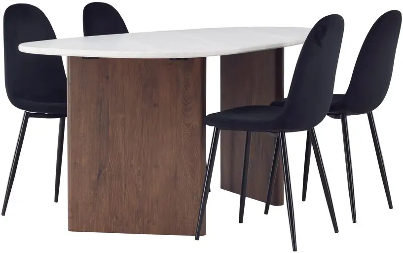 Ruokailuryhmä Venture Home, 180x90cm Grönvik-pöytä + 4 mustaa Polar-tuolia Kuuma Tarjous