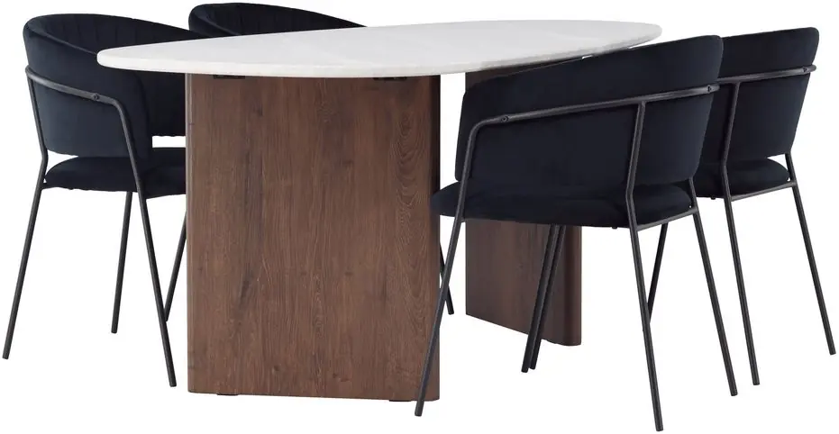 Ruokailuryhmä Venture Home, 180x90cm Grönvik-pöytä + 4 mustaa Selma-tuolia Kuuma Tarjous