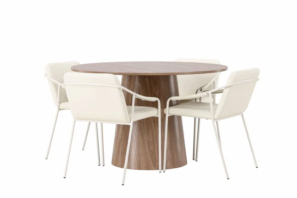 Tarjous Ruokailuryhmä Venture Home, ⌀120cm ruskea Lanzo-pöytä + 4 beigeä Tvist-tuolia