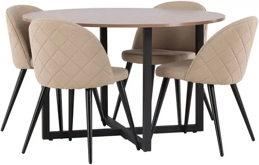 Osta Tänään Ruokailuryhmä Venture Home, ⌀120cm Durango-pöytä + 4 beigeä Velvet Stitches -tuolia