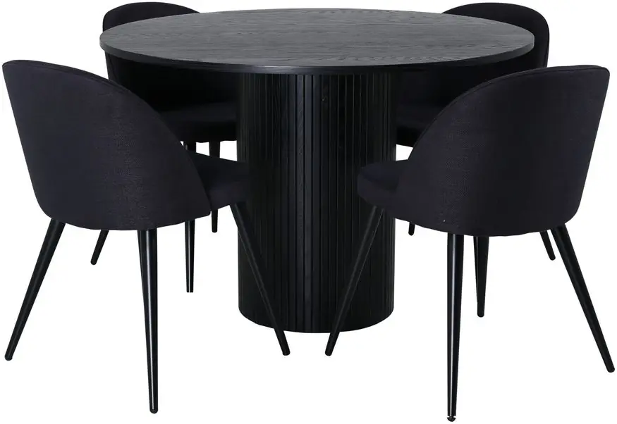 Uusi Kokoelma Ruokailuryhmä Venture Home, ⌀110cm musta Bianca-pöytä + 4 mustaa Velvet-tuolia