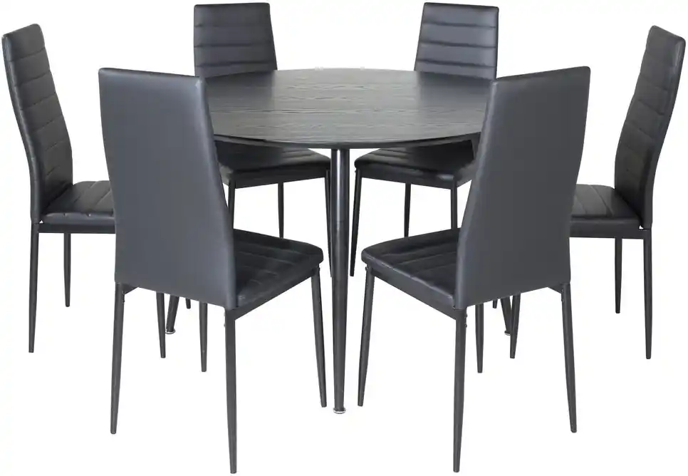 Ruokailuryhmä Venture Home, ⌀115cm musta Dipp-pöytä + 6 mustaa Slim High Back -tuolia Osta Nyt