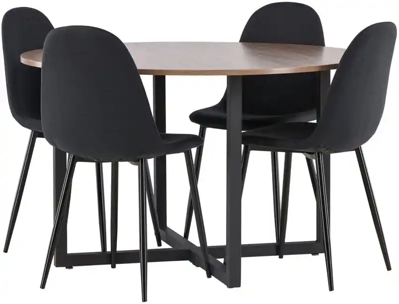 Päivän Tarjous Ruokailuryhmä Venture Home, ⌀120cm Durango-pöytä + 4 mustaa Polar-tuolia