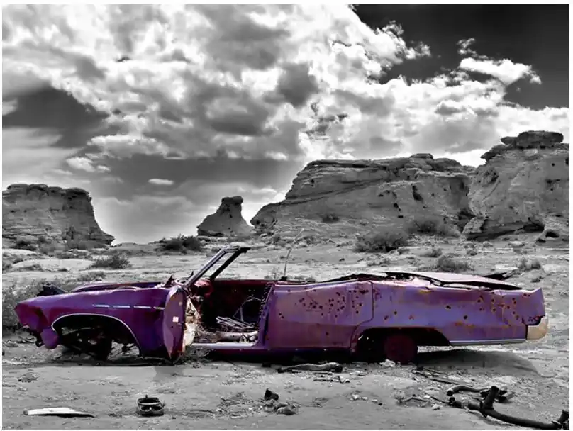 Kuvatapetti Artgeist Retro auto in Colorado Desert eri kokoja Kuuma Tarjous