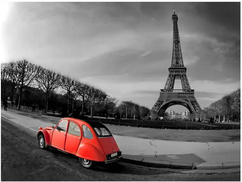 Alennettu Hinta Maisematapetti Artgeist Eiffel-torni ja punainen auto, eri kokoja