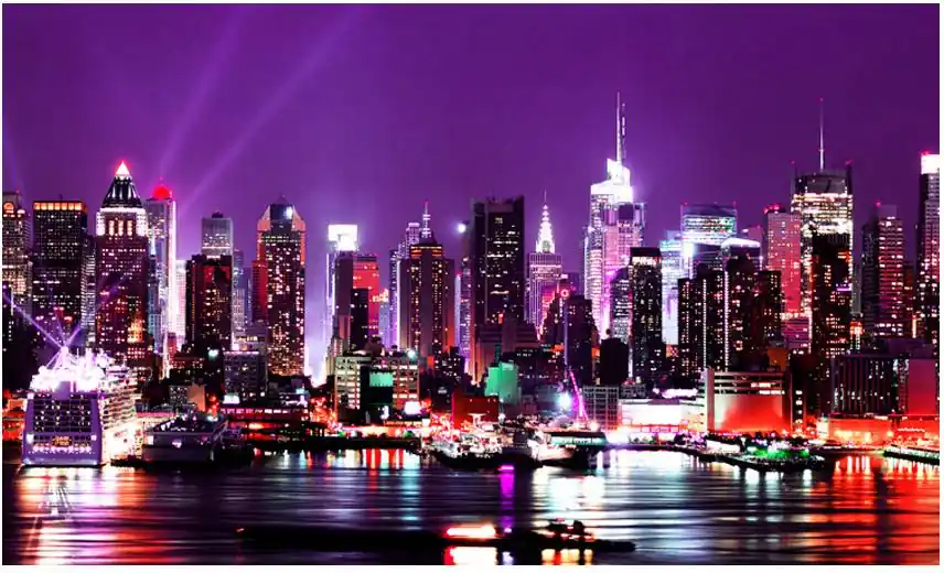 Maisematapetti Artgeist Rainbow City Lights - New York, 270x450cm Lähetetään Heti