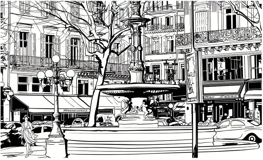 Erikoistarjous Kuvatapetti Artgeist Sketch of parisian fountain 270x450cm
