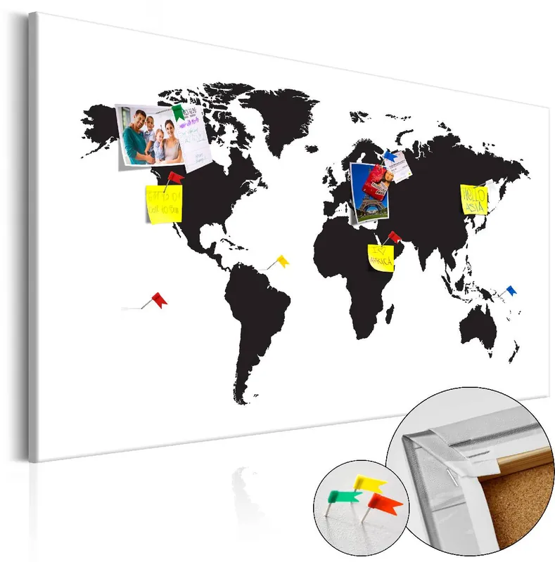 Alkuperäinen Korkkitaulu Artgeist World Map Black & White Elegance eri kokoja
