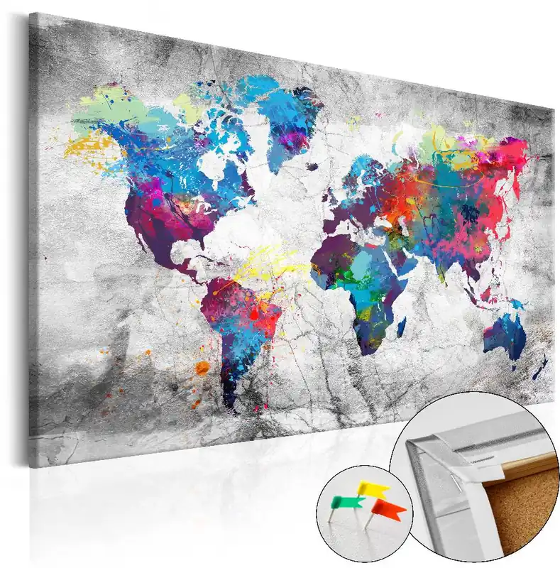 Korkkitaulu Artgeist World Map Grey Style eri kokoja Ilmainen Palautus