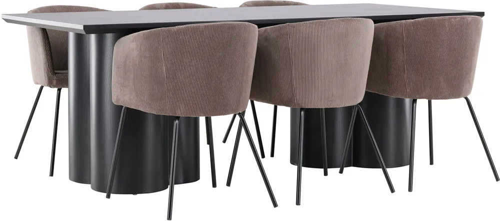 Uusi Kokoelma Ruokailuryhmä Venture Home, 210x100cm Olivia-pöytä + 6 Berit-tuolia, vakosametti, eri värejä