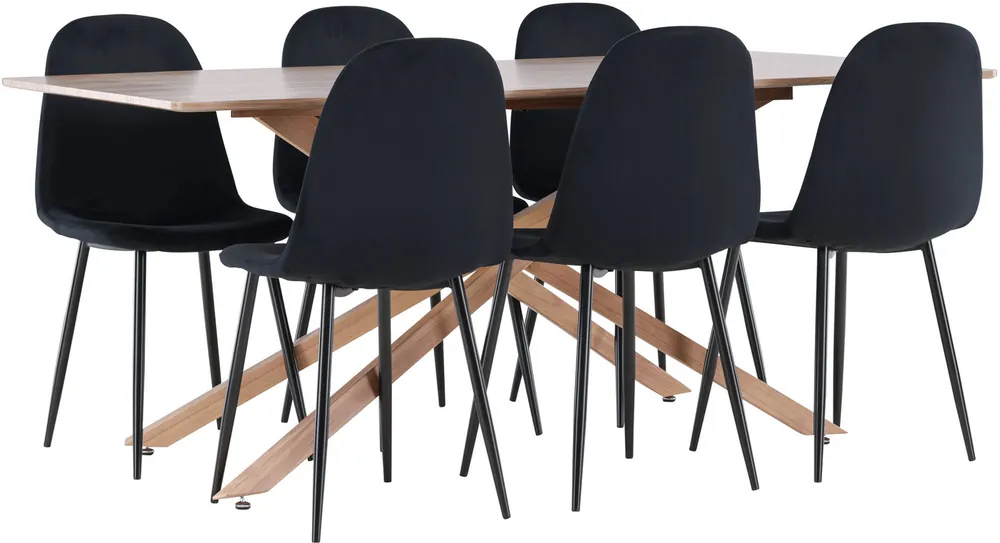 Ruokailuryhmä Venture Home, 180x90cm ruskea Piazza-pöytä + 6 Polar-tuolia, sametti Uusi Kokoelma