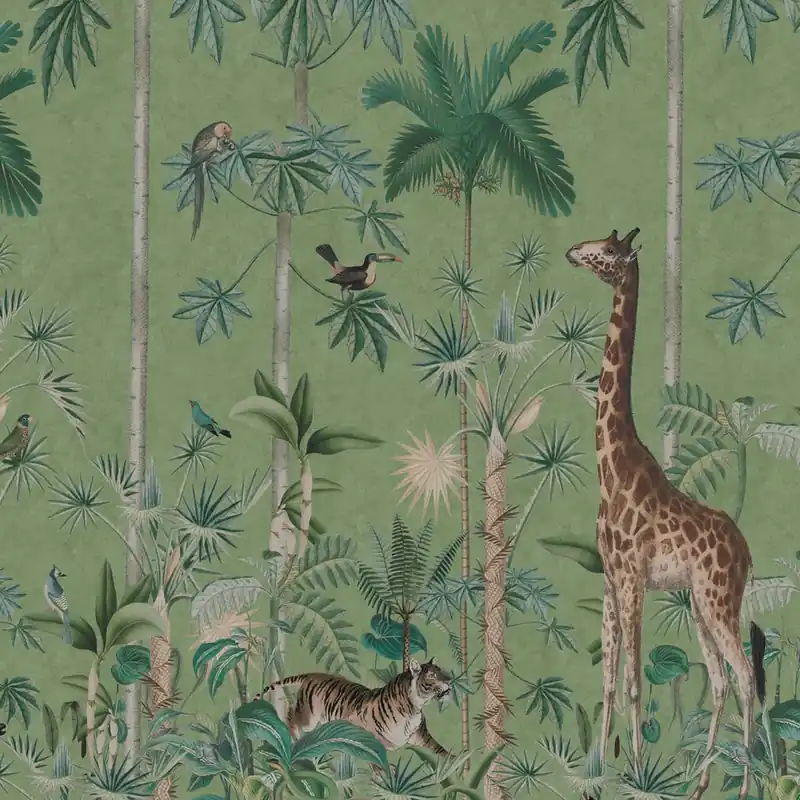 Mittatilaustapetti Rebel Walls Giraffes Stroll, Emerald (R16793) Flash-Tarjous