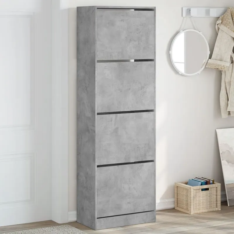 Kenkäkaappi FinePRICE, 60x34x187,5 cm, betoninharmaa, 4 kääntölaatikkoa Suoraan Valmistajalta