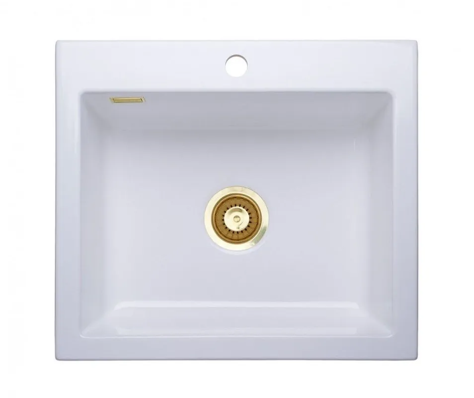 Turvallinen Maksu Keittiöallas Lavabo Mera 57, 575x510mm, keramiikka, valkoinen, eri pohjaventtiilin värejä